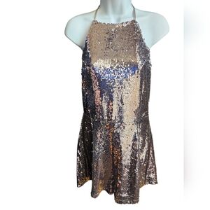 Glam Brand Silver Sequin Halter Romper Size L
